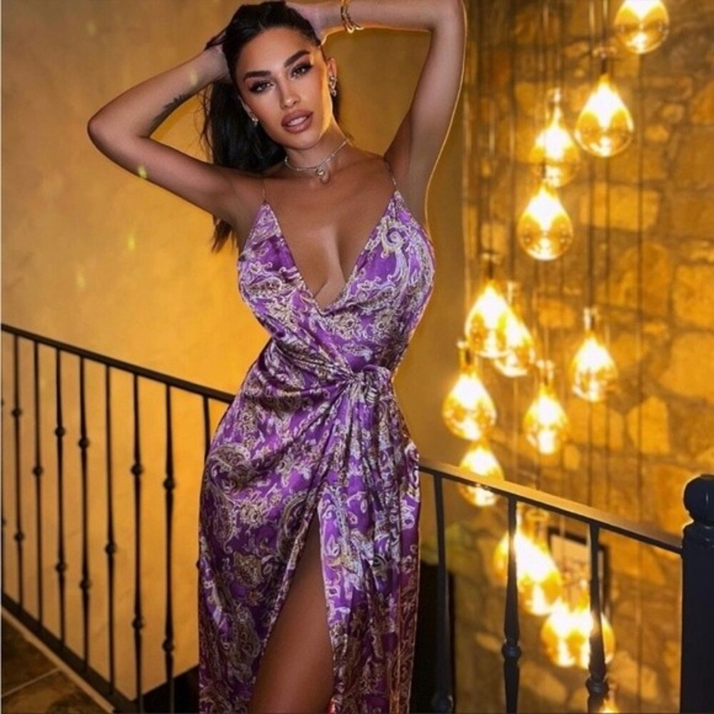 ZARA SATIN EFFECT PRINT DRESS
